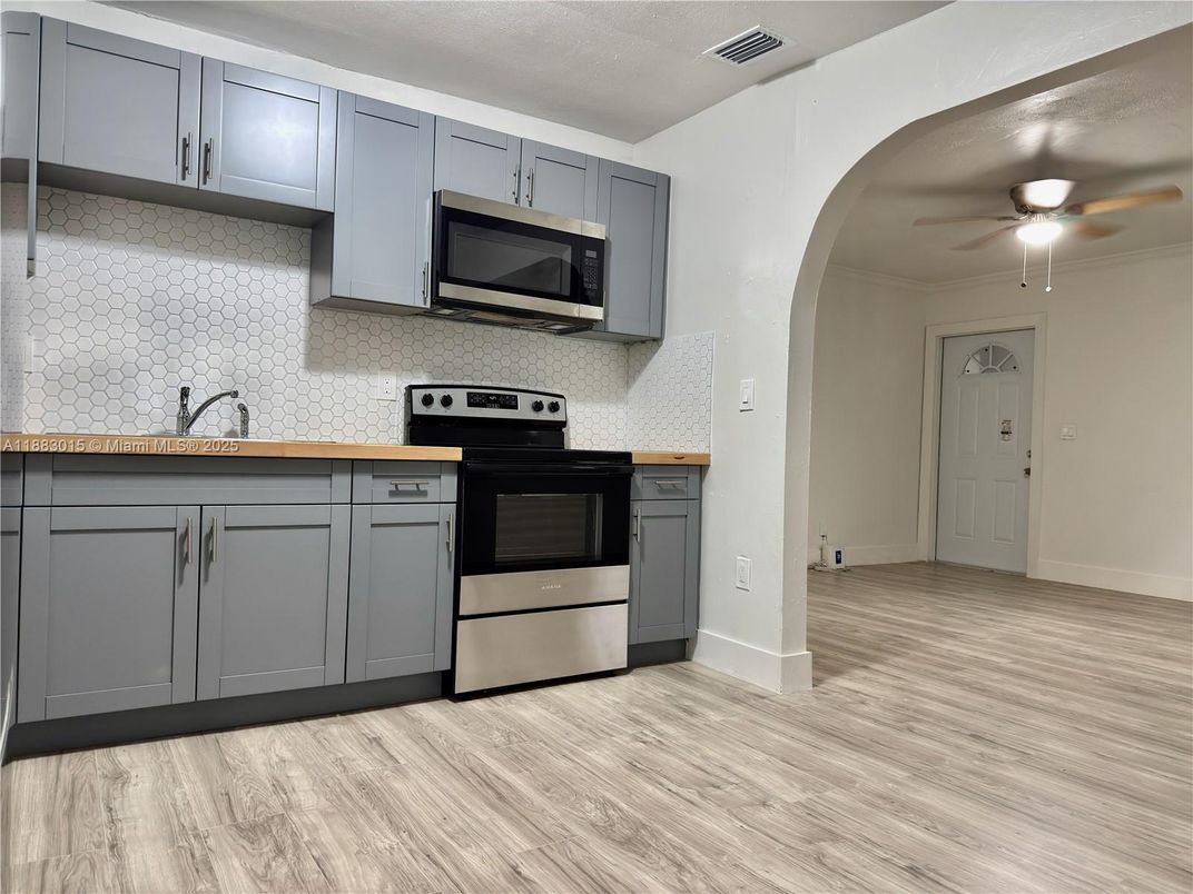 Interior, Kitchen, Stainless Steel Appliances, Wood Texture Flooring