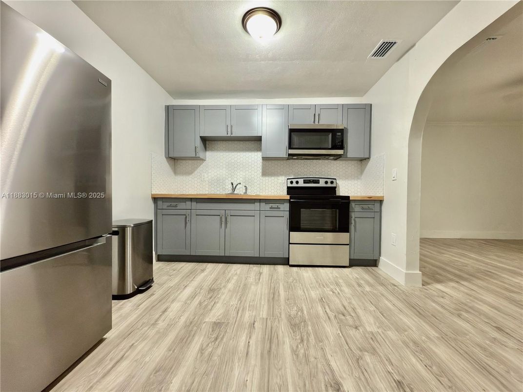 Interior, Kitchen, Stainless Steel Appliances, Wood Texture Flooring
