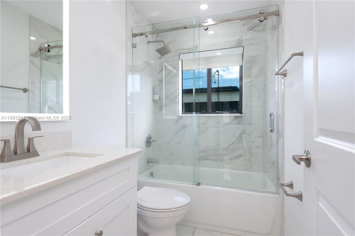 Bathroom, Glass Shower, Interior, Marble, Marble Walls, Recessed Lighting