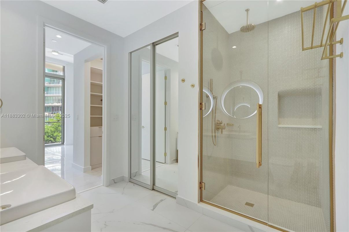 Bathroom, Glass Shower, Interior, Marble, Recessed Lighting