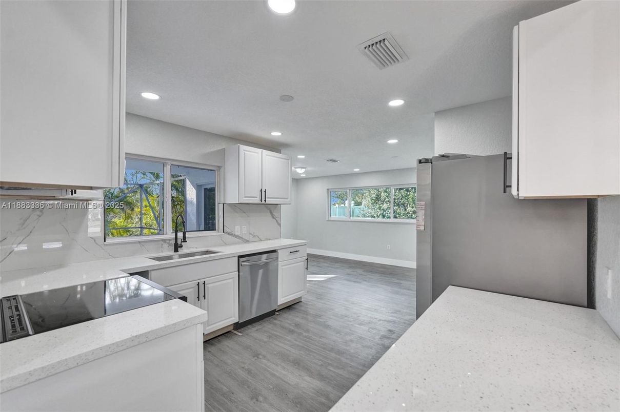 Interior, Kitchen, Recessed Lighting, Wood Texture Flooring