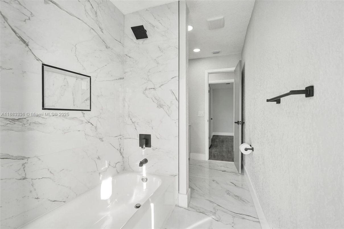 Bathroom, Interior, Marble, Marble Walls, Recessed Lighting