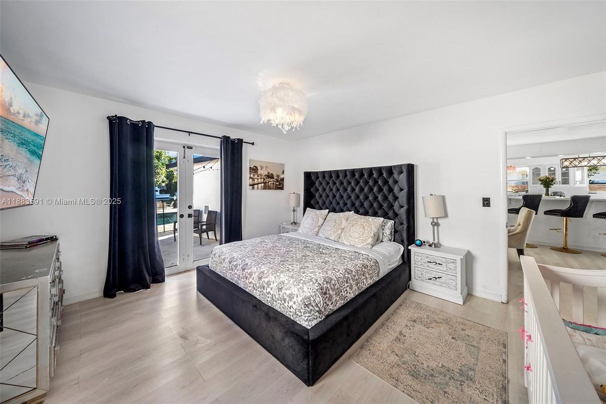 Bedroom, Chandelier, Interior, Wood Texture Flooring