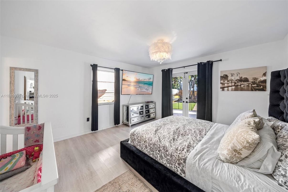 Bedroom, Chandelier, Interior, Wood Texture Flooring