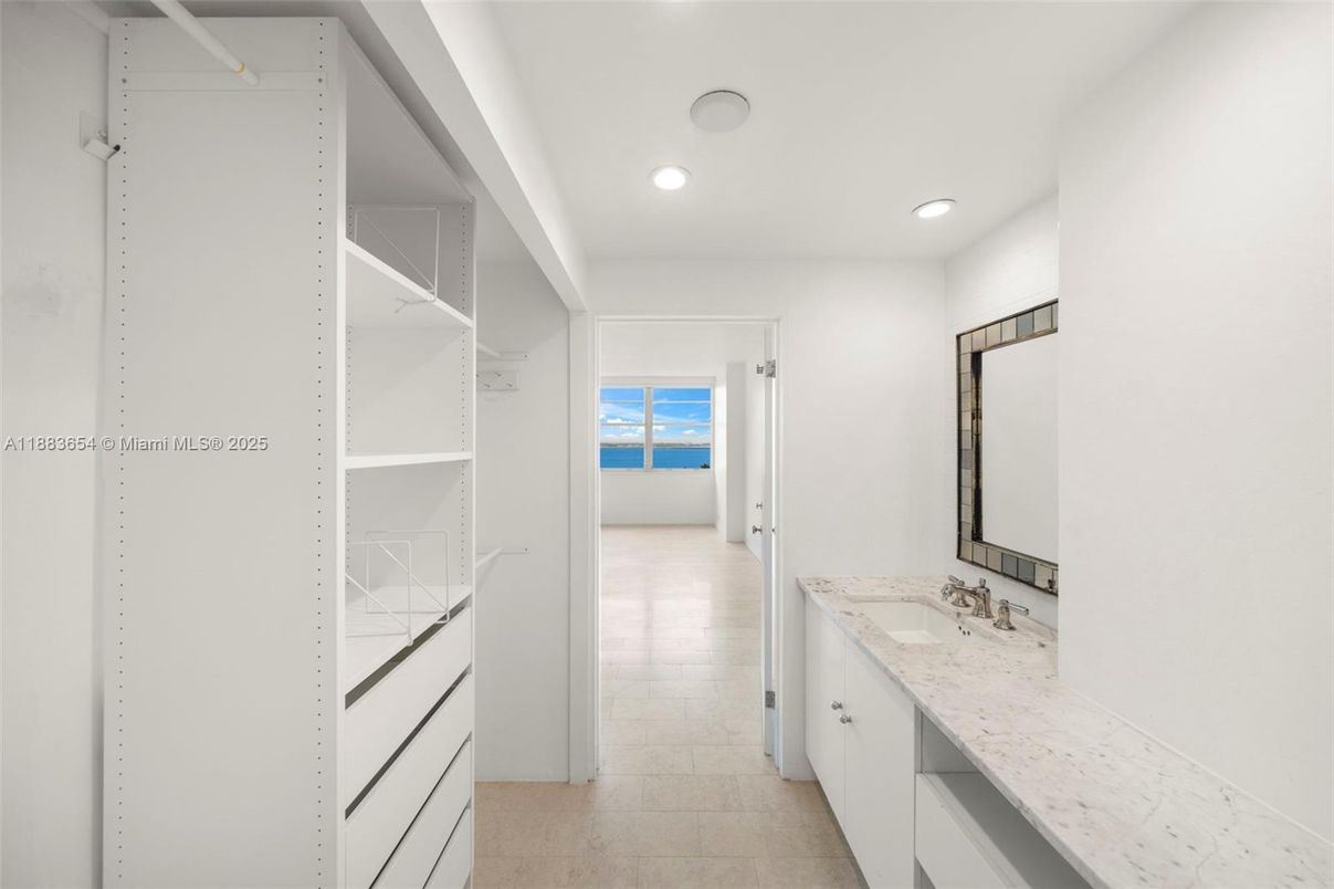 Bathroom, Dual Sink Vanities, Interior, Recessed Lighting, Walk-in Closets, Water