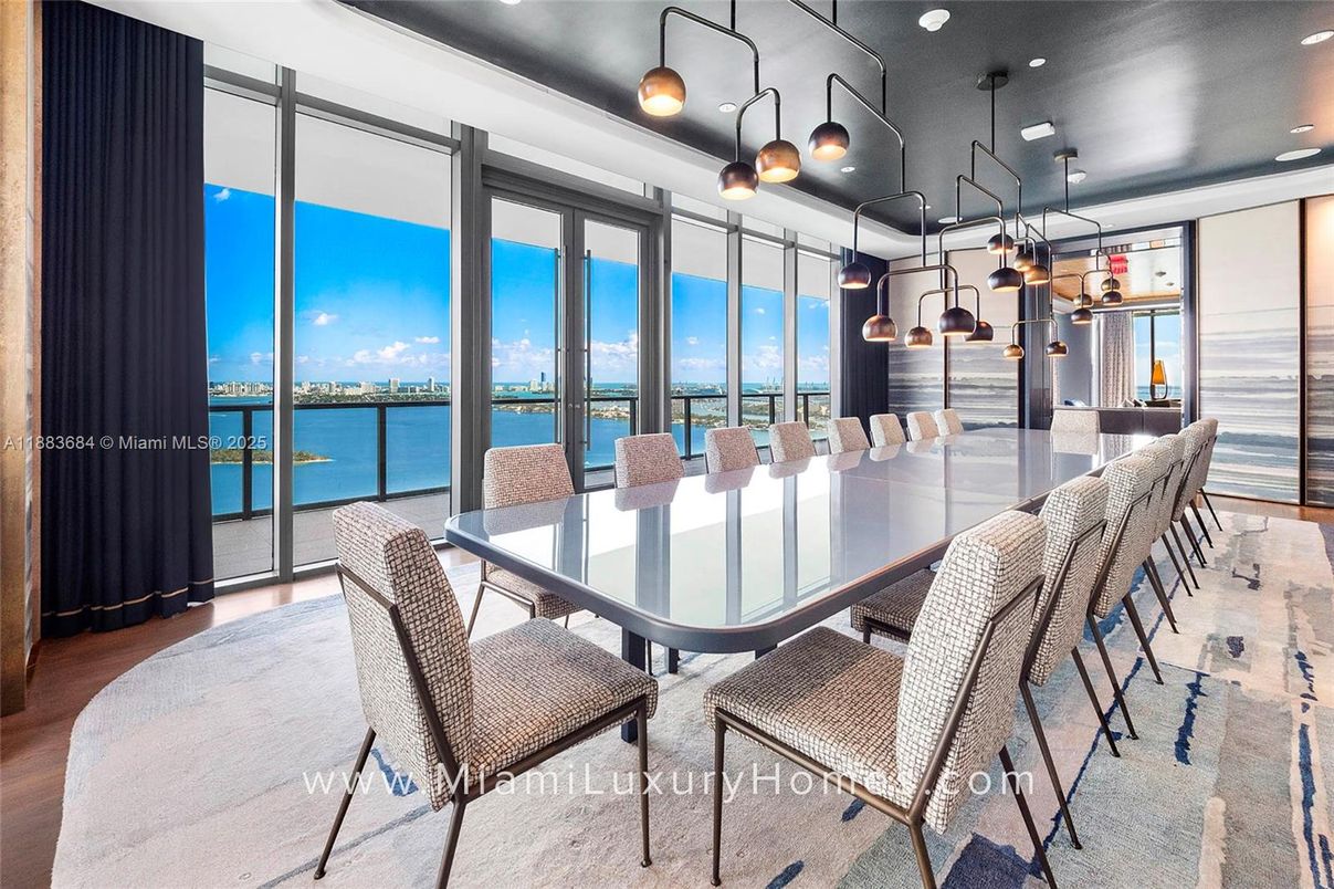 Dining room, Interior, Kitchen, Pendant Lights, Recessed Lighting, Stainless Steel Appliances, Water, Wood Texture Flooring