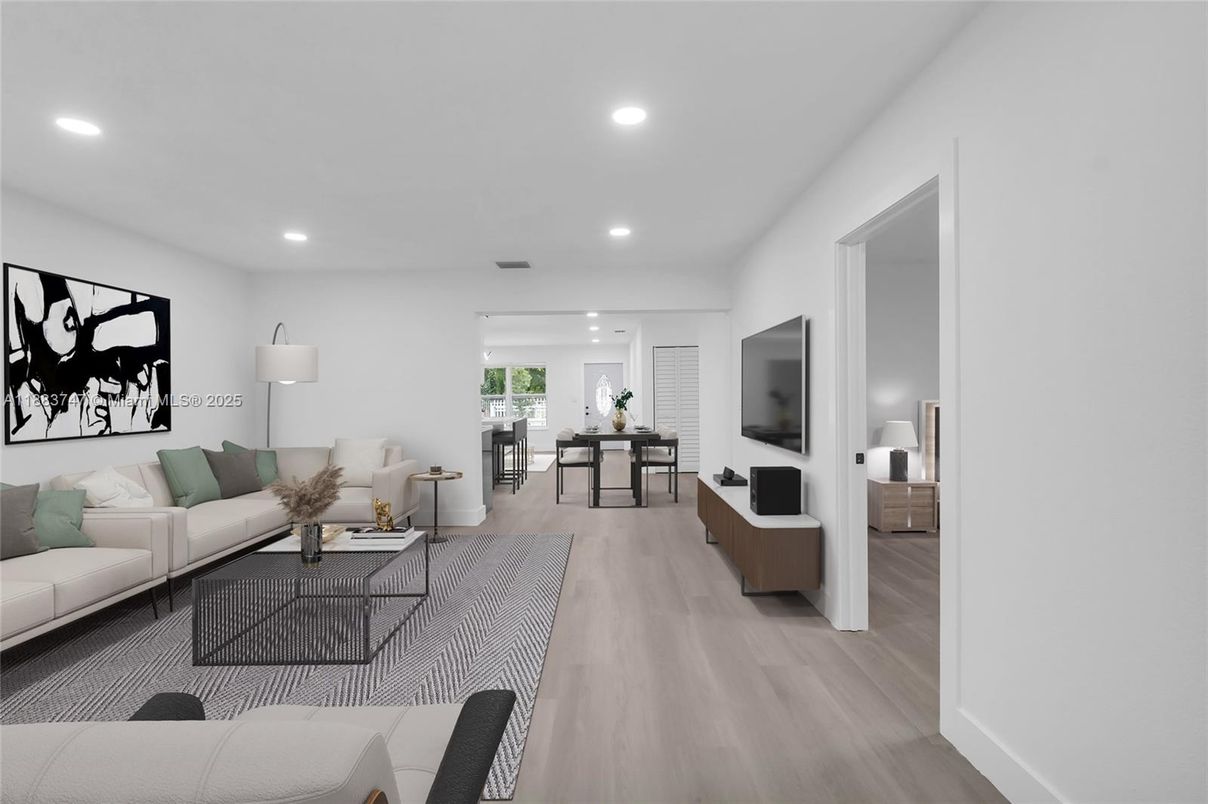 Interior, Living room, Recessed Lighting, Wood Texture Flooring