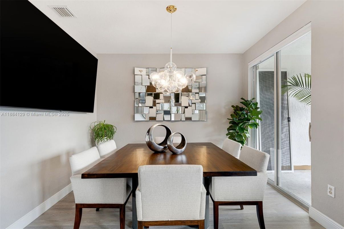 Chandelier, Dining room, Interior, Pendant Lights, Wood Texture Flooring