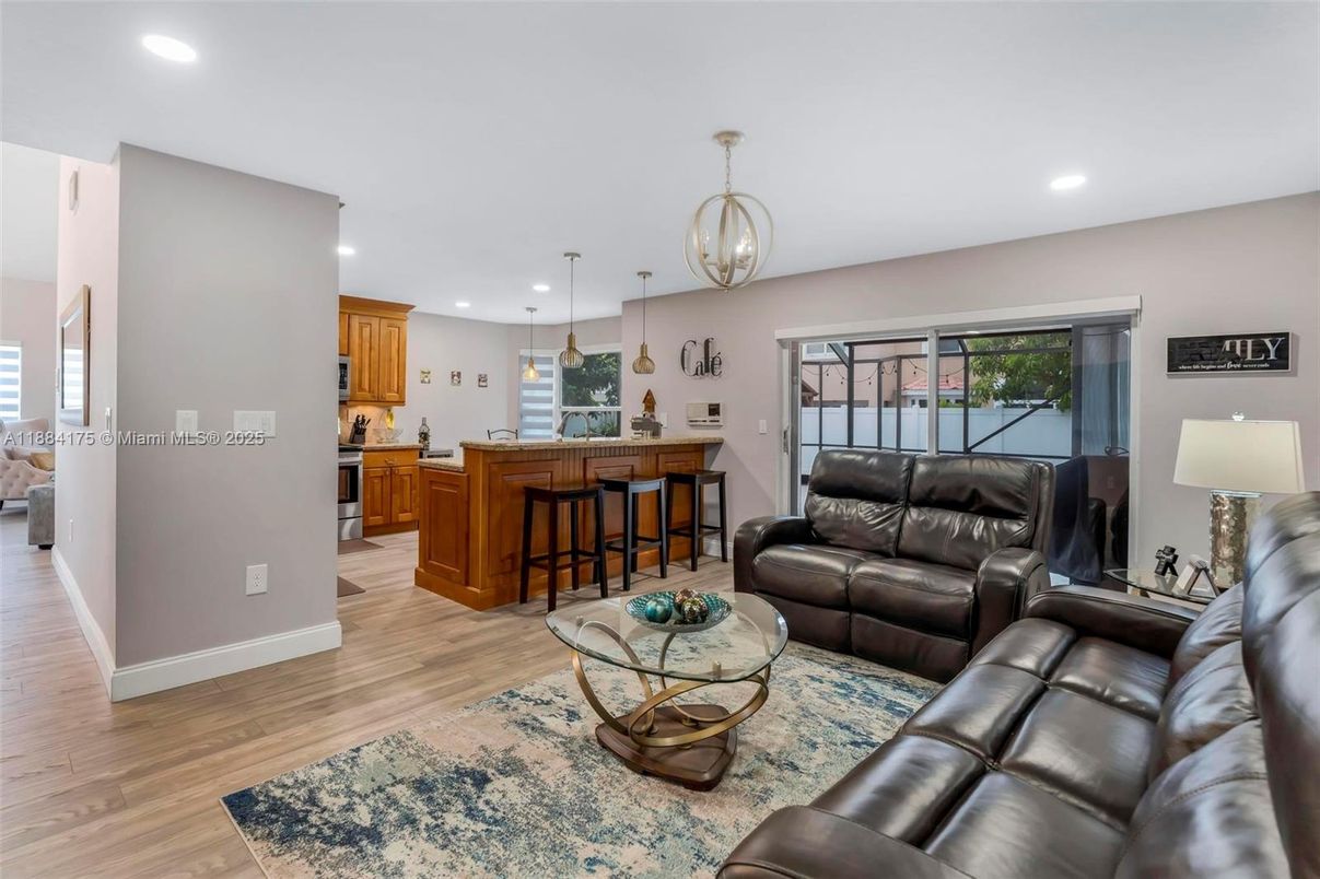 Interior, Kitchen, Living room, Pendant Lights, Recessed Lighting, Wood Texture Flooring