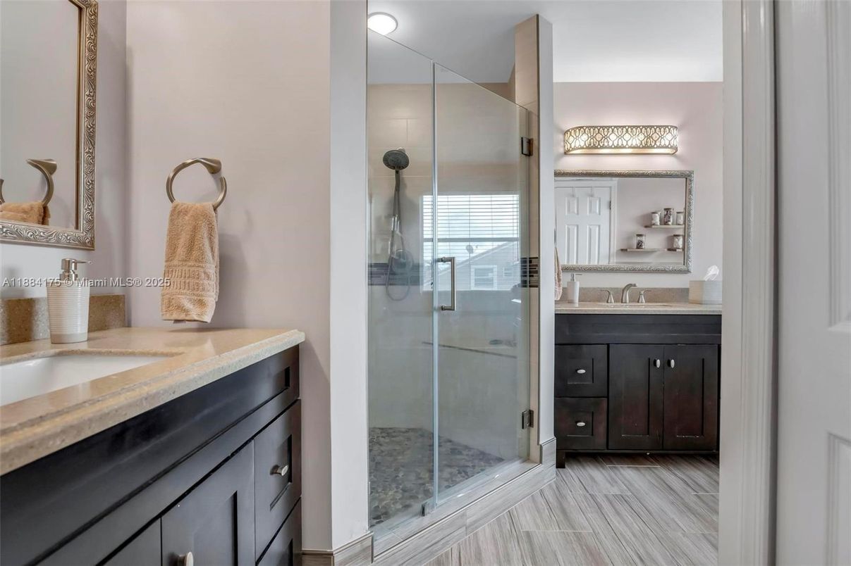 Bathroom, Dual Sink Vanities, Glass Shower, Interior