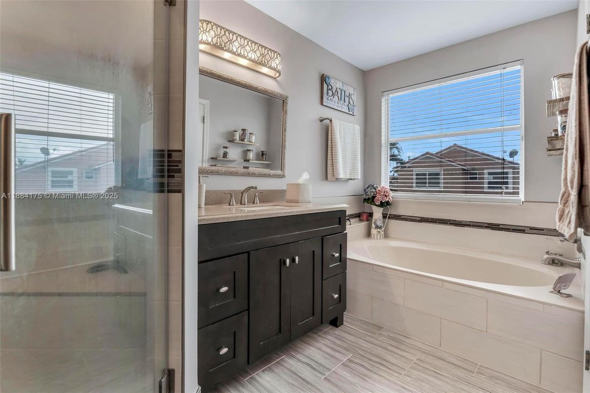 Bathroom, Glass Shower, Interior, Wood Texture Flooring