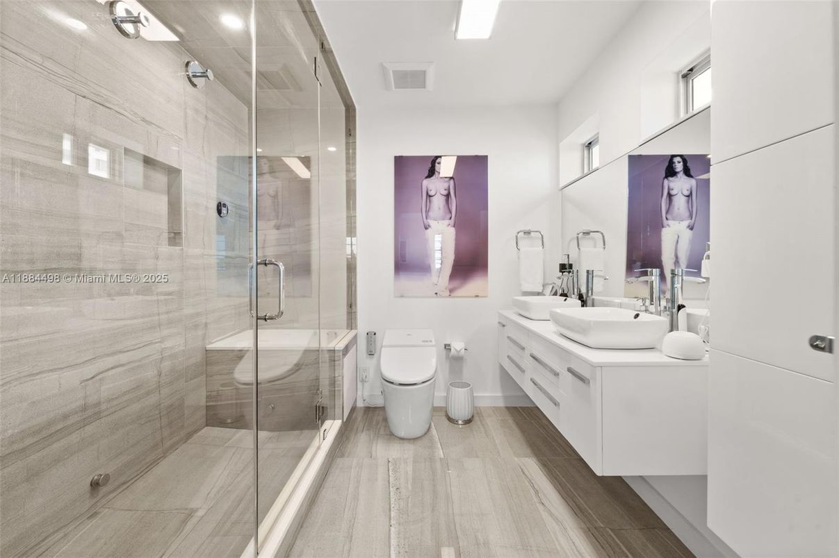 Bathroom, Dual Sink Vanities, Glass Shower, Interior, Recessed Lighting