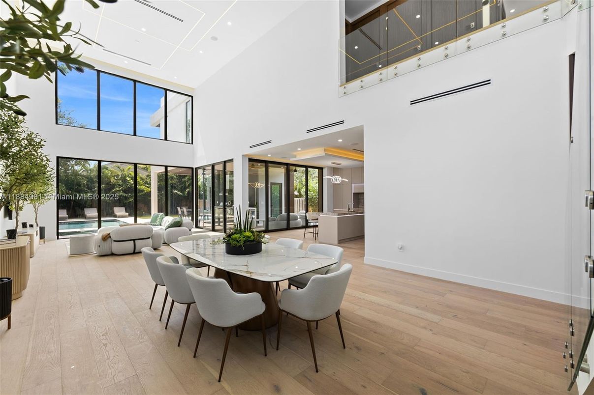 Dining room, Interior, Recessed Lighting, Wood Texture Flooring