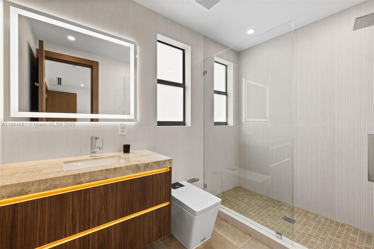 Bathroom, Glass Shower, Interior, Recessed Lighting