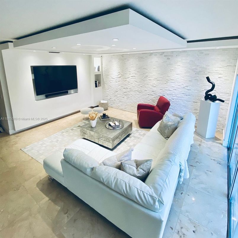 Interior, Living room, Recessed Lighting, Stone Walls