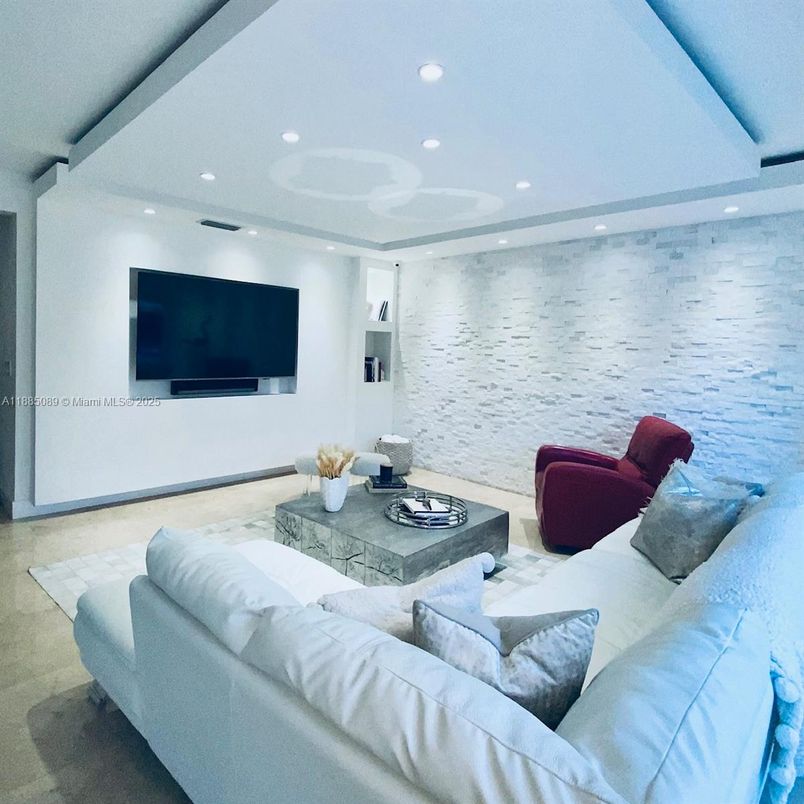 Interior, Living room, Recessed Lighting, Stone Walls