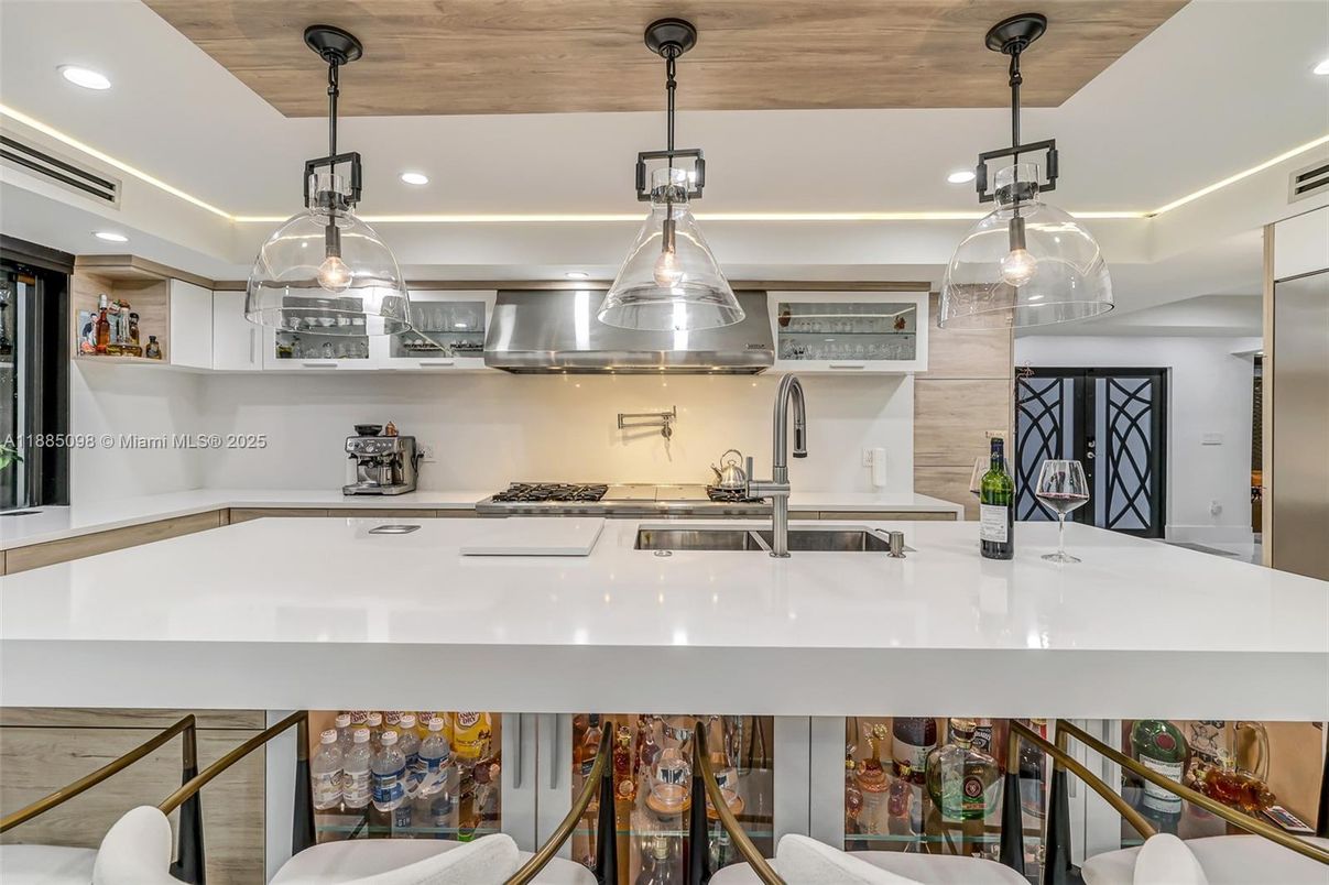 Interior, Kitchen, Pendant Lights, Recessed Lighting, Stainless Steel Appliances, Wooden Ceilings