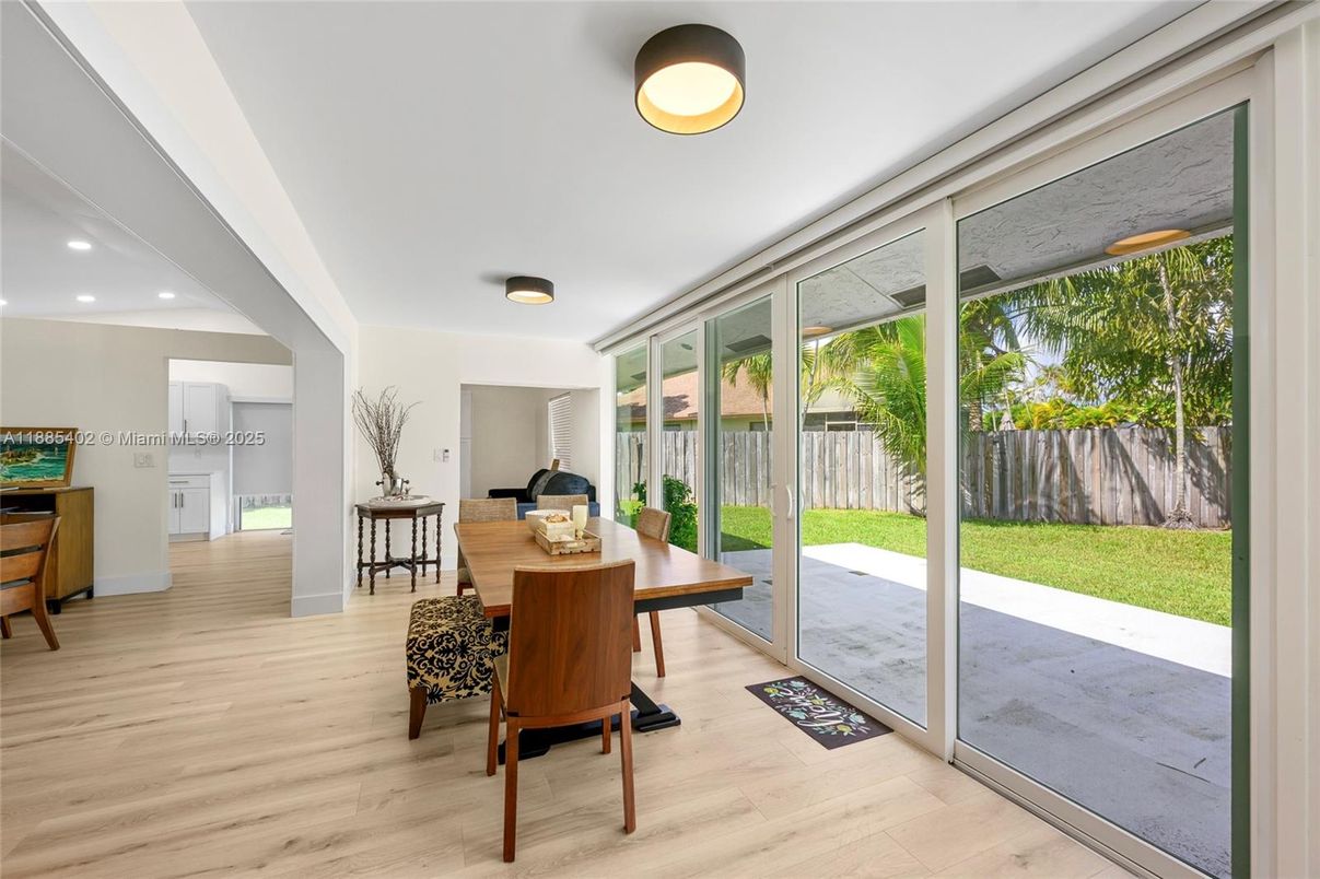 Dining room, Interior, Recessed Lighting, Wood Texture Flooring
