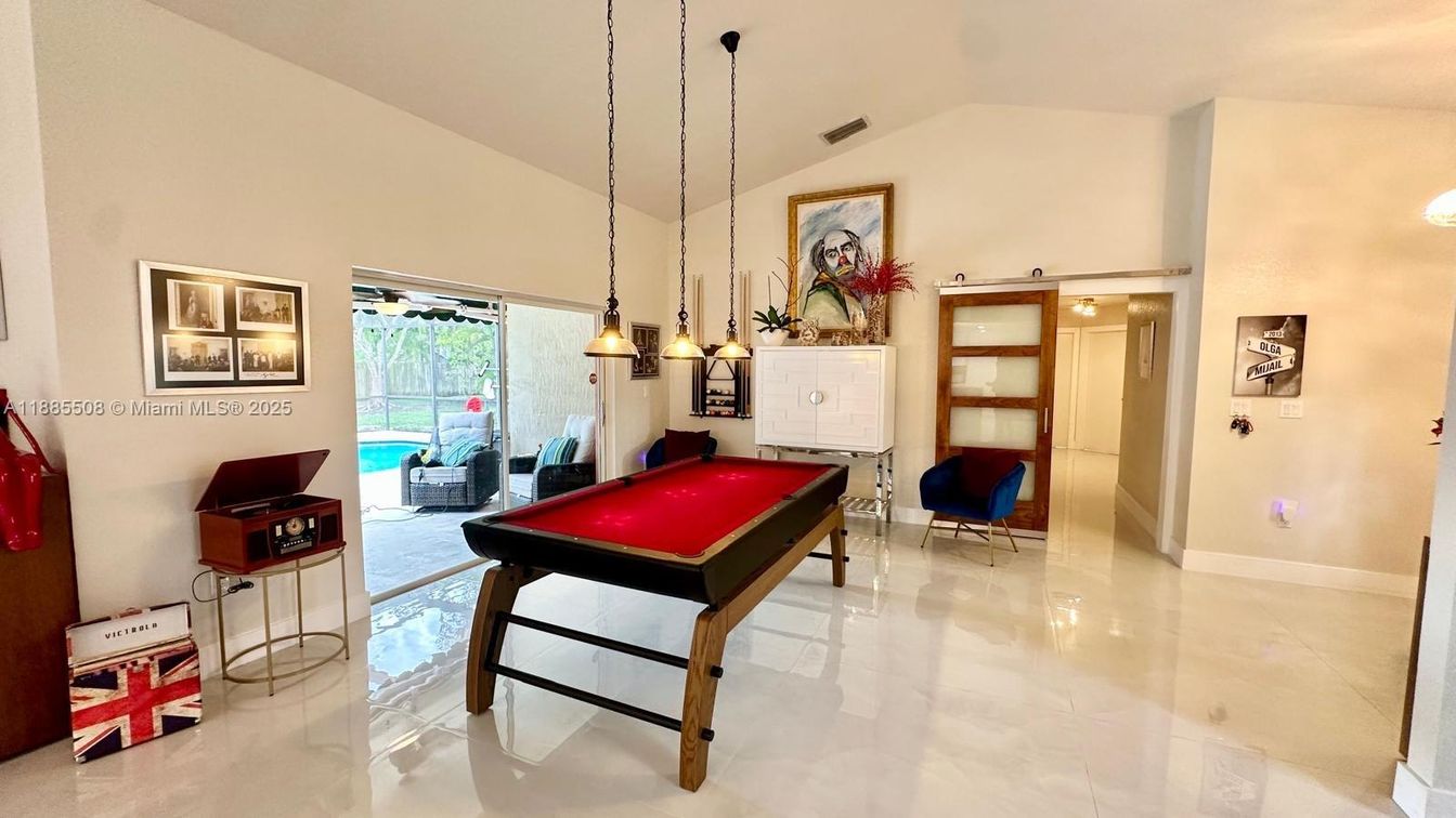 Billiard Table, Game Room, Interior, Pendant Lights, Recessed Lighting