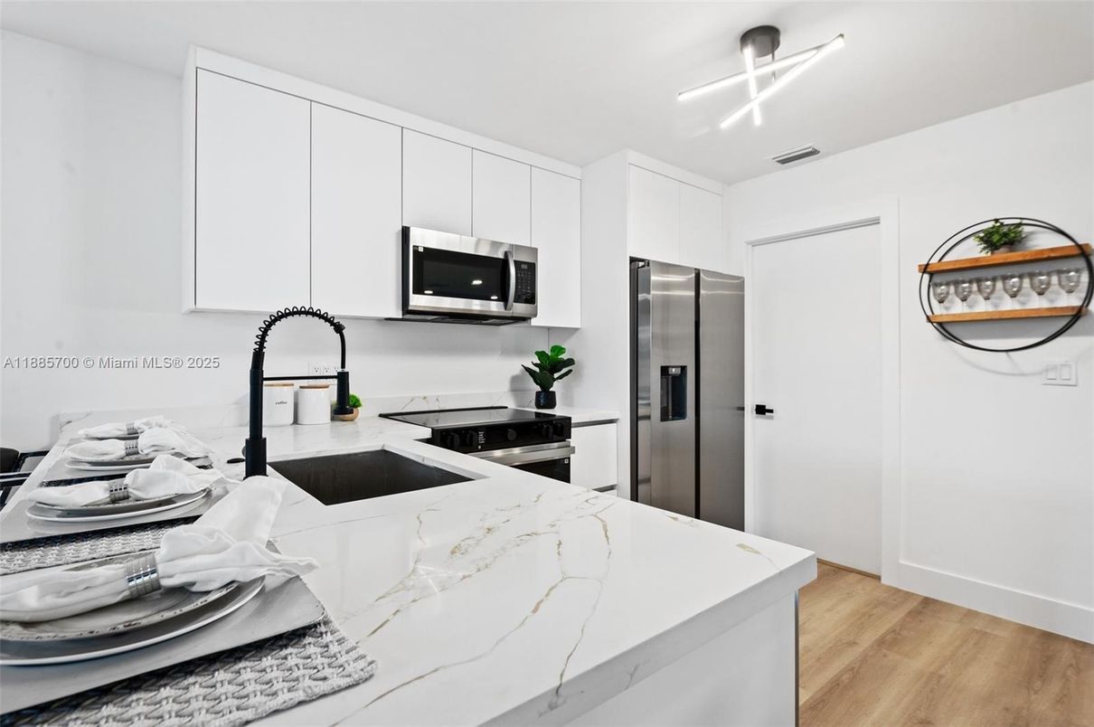 Interior, Kitchen, Stainless Steel Appliances, Wood Texture Flooring