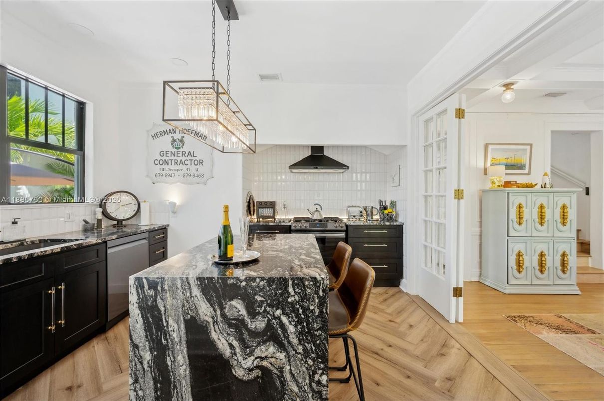 Interior, Kitchen, Pendant Lights, Stainless Steel Appliances, Wood Texture Flooring