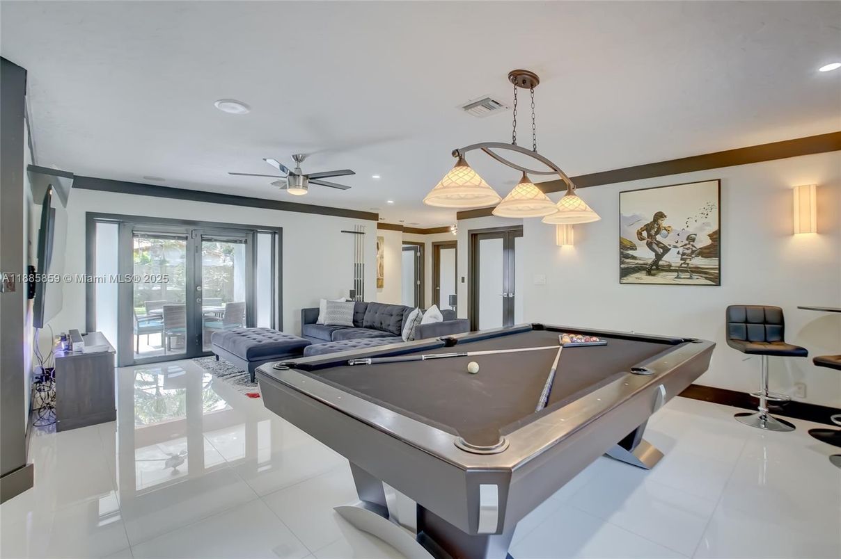 Billiard Table, Game Room, Interior, Pendant Lights, Recessed Lighting