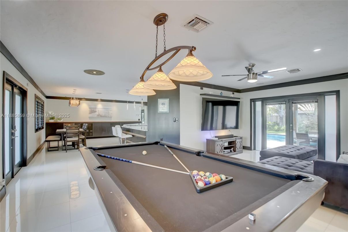 Billiard Table, Game Room, Interior, Pendant Lights, Recessed Lighting