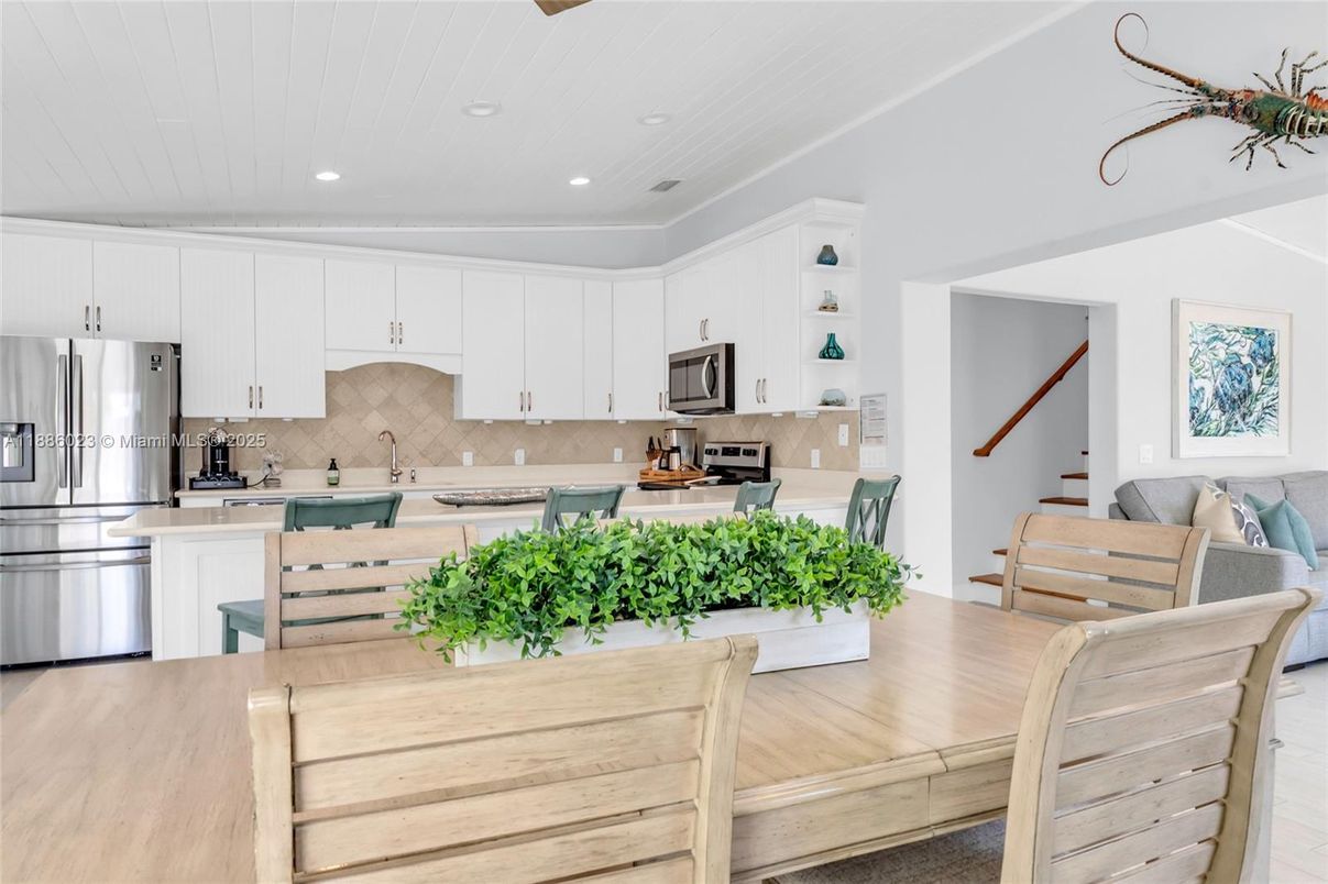 Interior, Kitchen, Living room, Recessed Lighting, Stainless Steel Appliances, Wood Texture Flooring