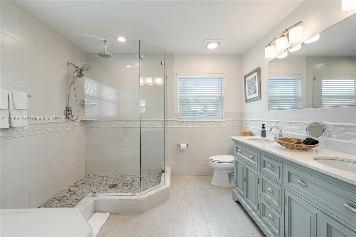 Bathroom, Dual Sink Vanities, Glass Shower, Interior, Recessed Lighting