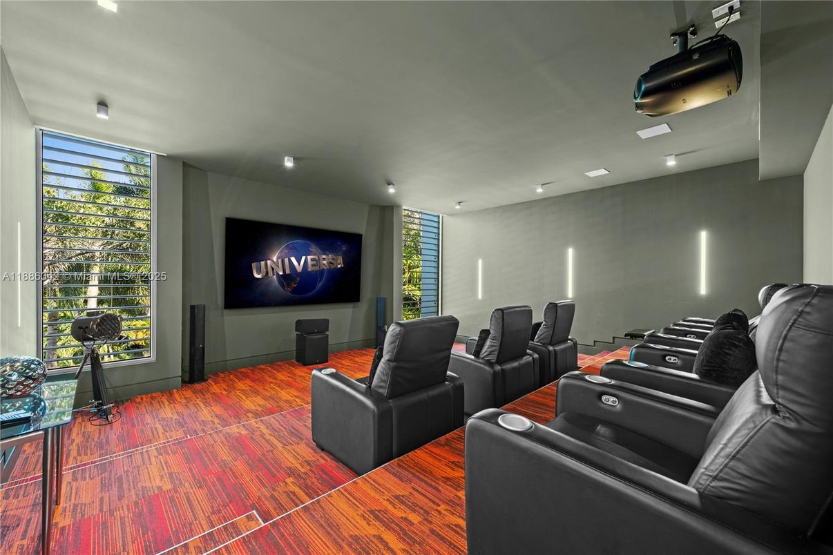 Home Theatre Room, Interior, Projection Screen, Recessed Lighting, Theatre Room, Wood Texture Flooring