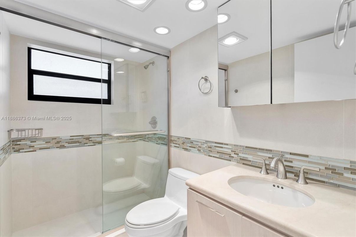 Bathroom, Glass Shower, Interior, Recessed Lighting