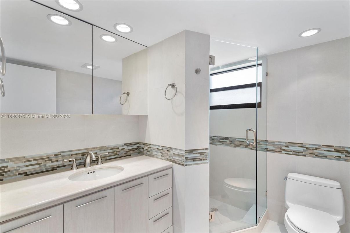 Bathroom, Glass Shower, Interior, Recessed Lighting