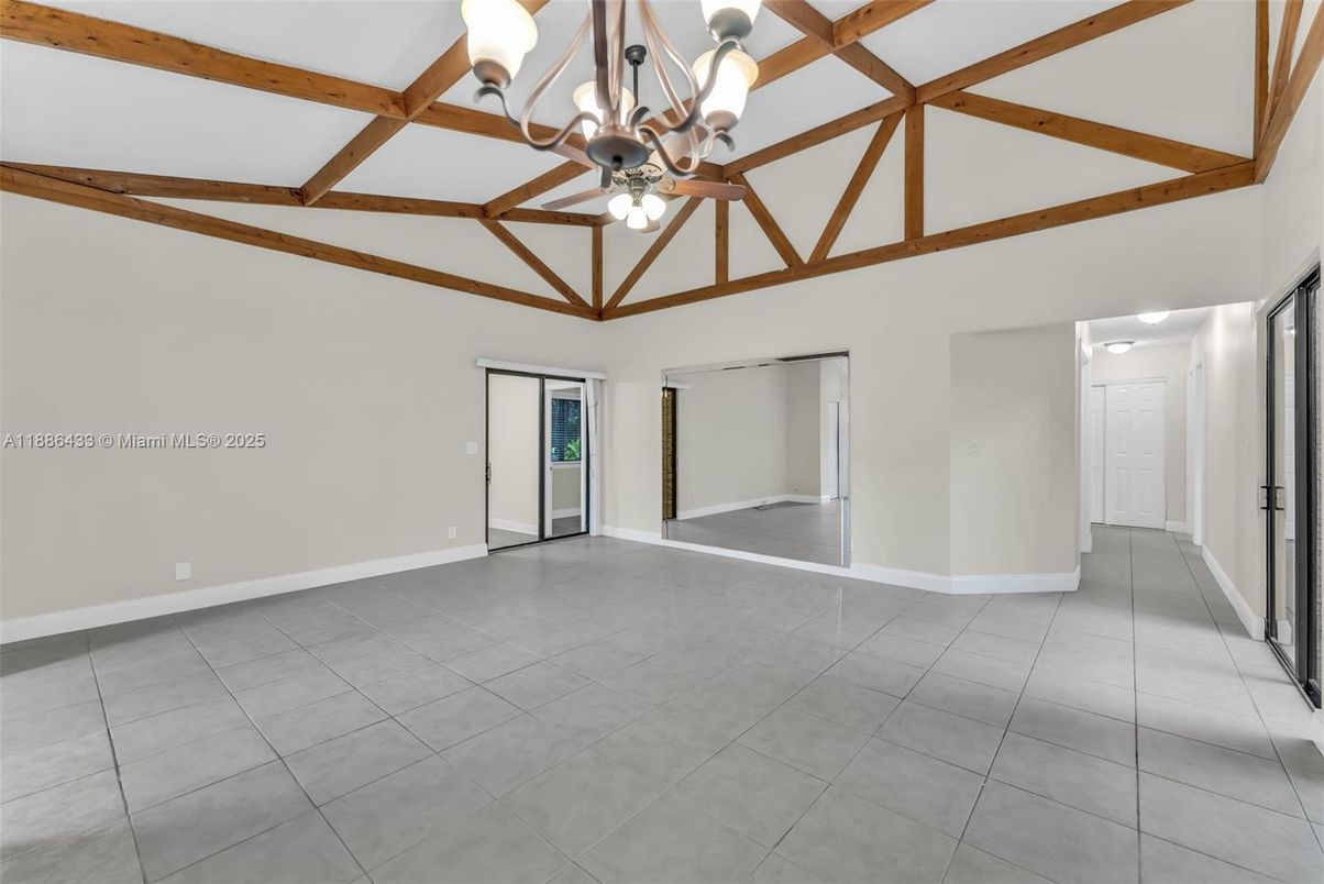 Chandelier, Empty room, Interior, Wooden Beams