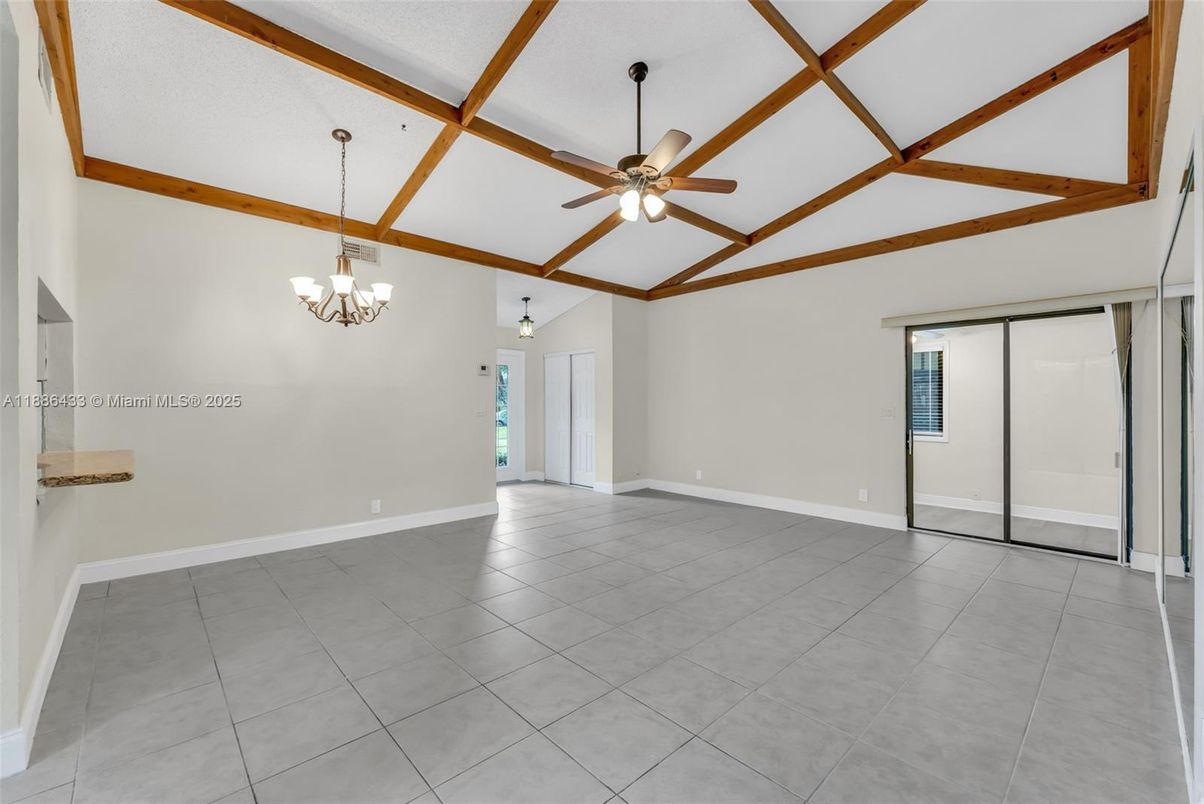 Chandelier, Empty room, Interior, Wooden Beams