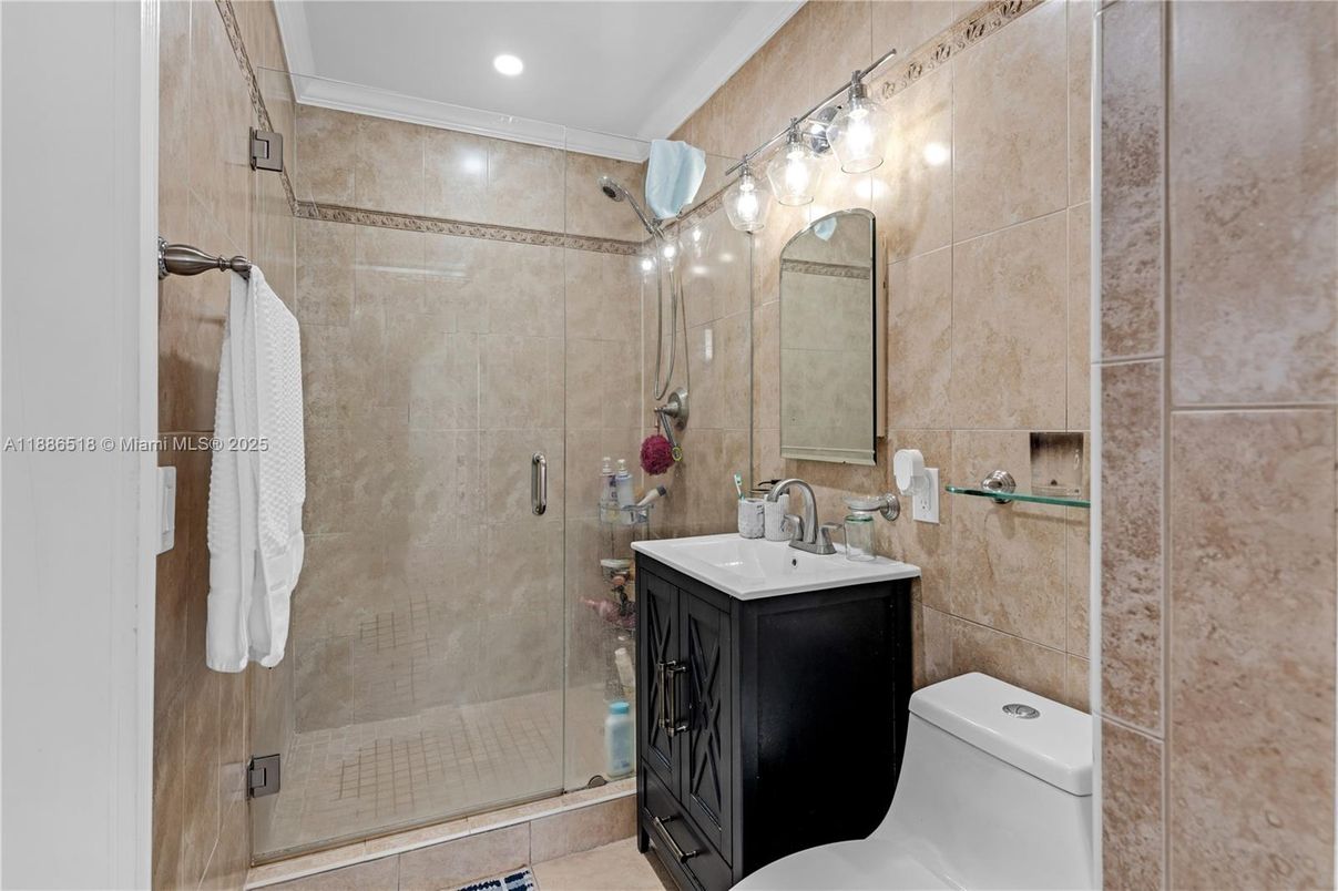Bathroom, Glass Shower, Interior, Recessed Lighting