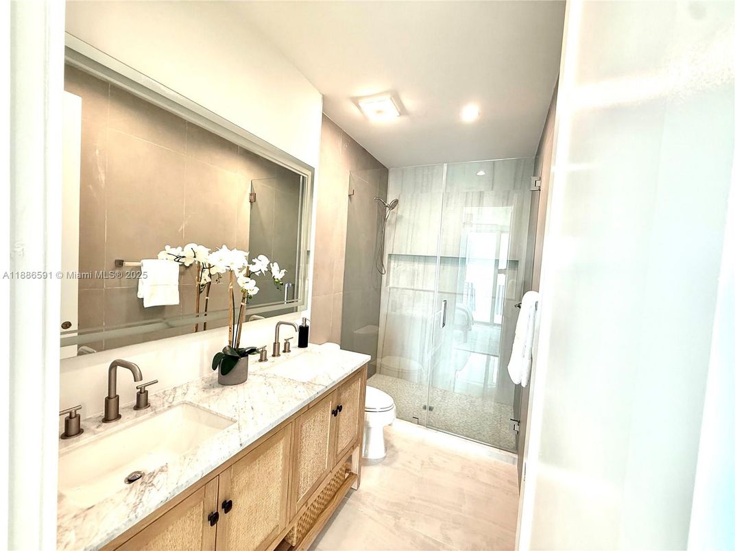 Bathroom, Dual Sink Vanities, Glass Shower, Interior, Recessed Lighting