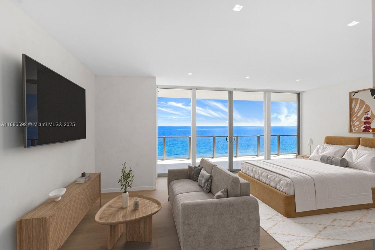 Bedroom, Interior, Recessed Lighting, Water, Wood Texture Flooring