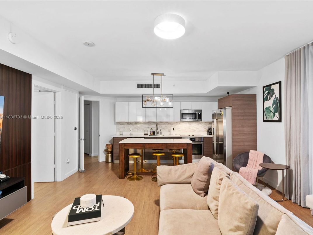 Interior, Kitchen, Living room, Pendant Lights, Stainless Steel Appliances, Wood Texture Flooring