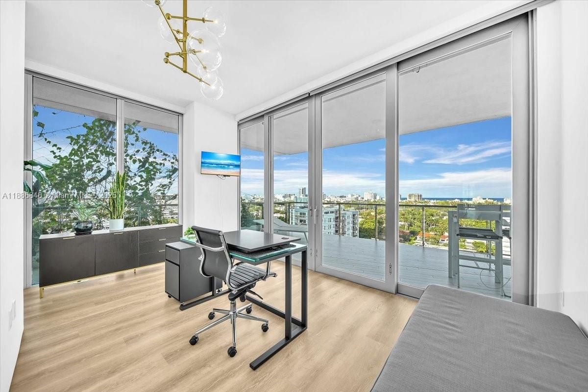 Home Office, Interior, Pendant Lights, Water, Wood Texture Flooring