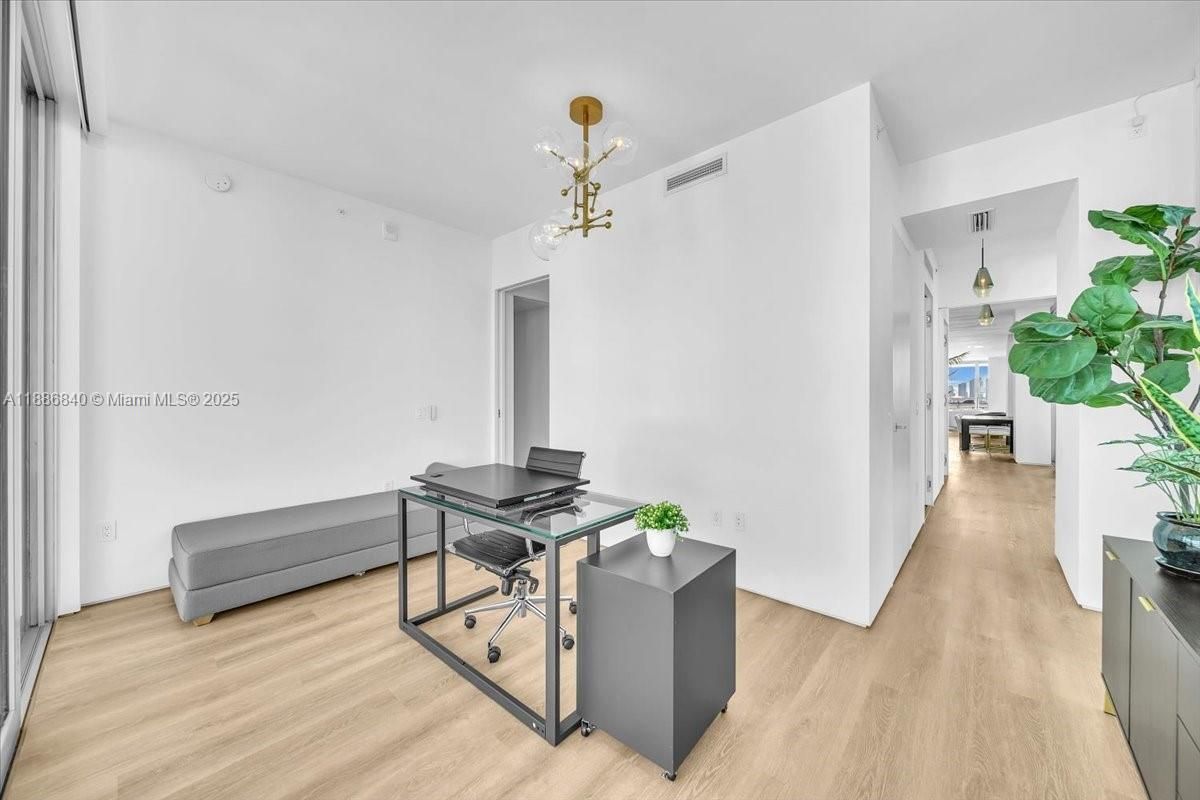Home Office, Interior, Pendant Lights, Wood Texture Flooring