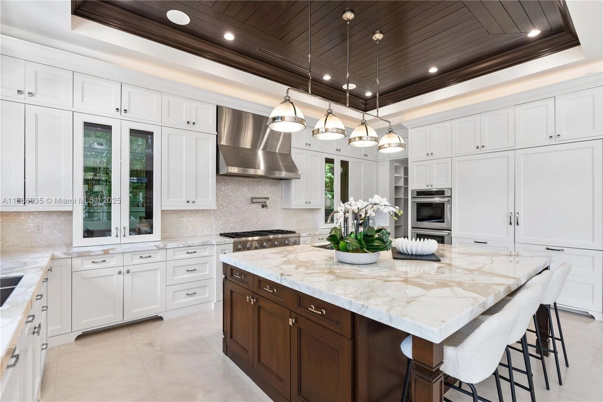 Interior, Kitchen, Pendant Lights, Recessed Lighting, Stainless Steel Appliances, Wooden Ceilings