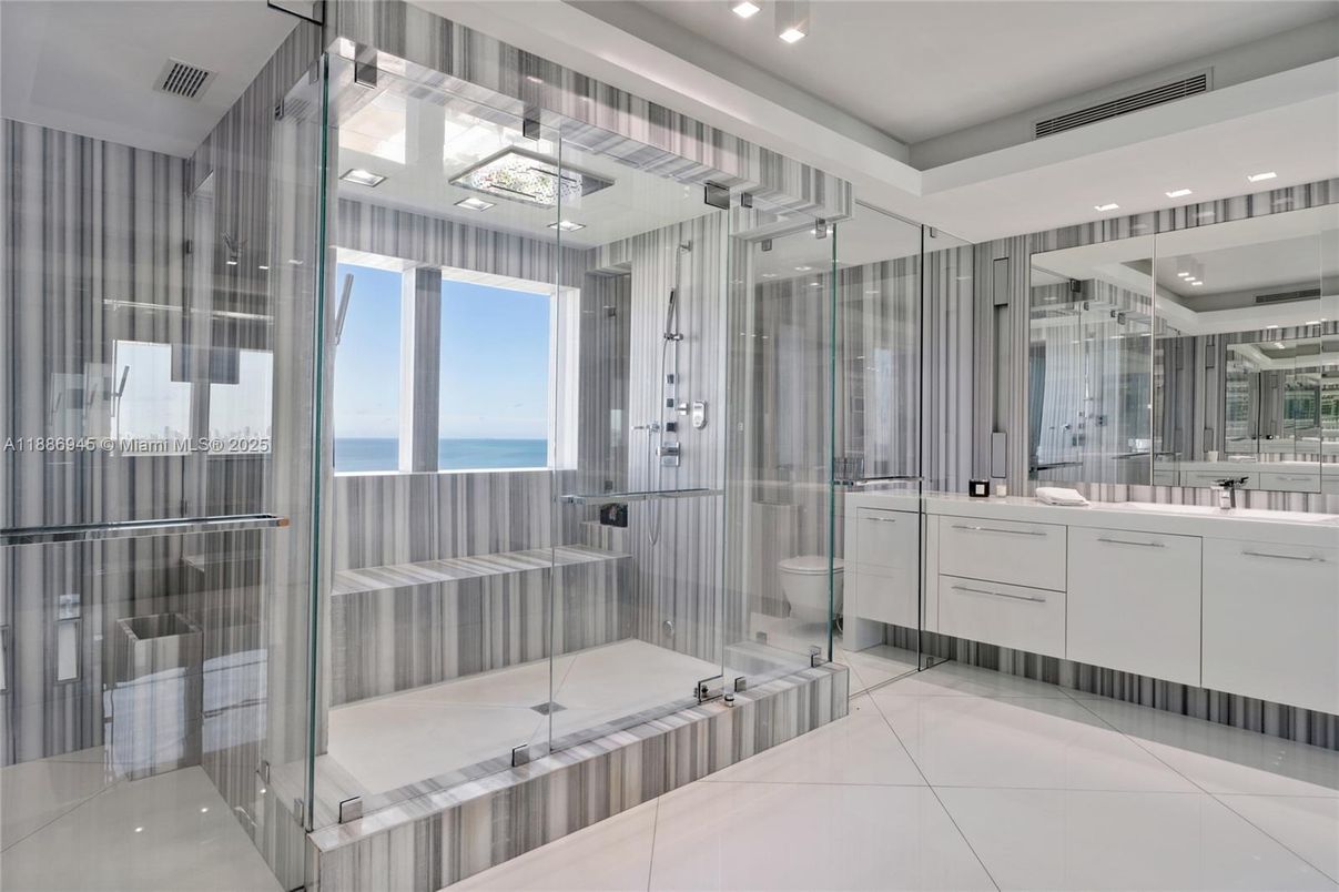 Bathroom, Glass Shower, Interior, Recessed Lighting, Water