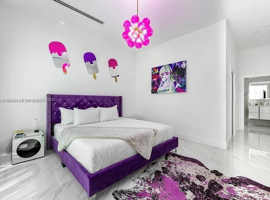 Bedroom, Interior, Marble, Pendant Lights