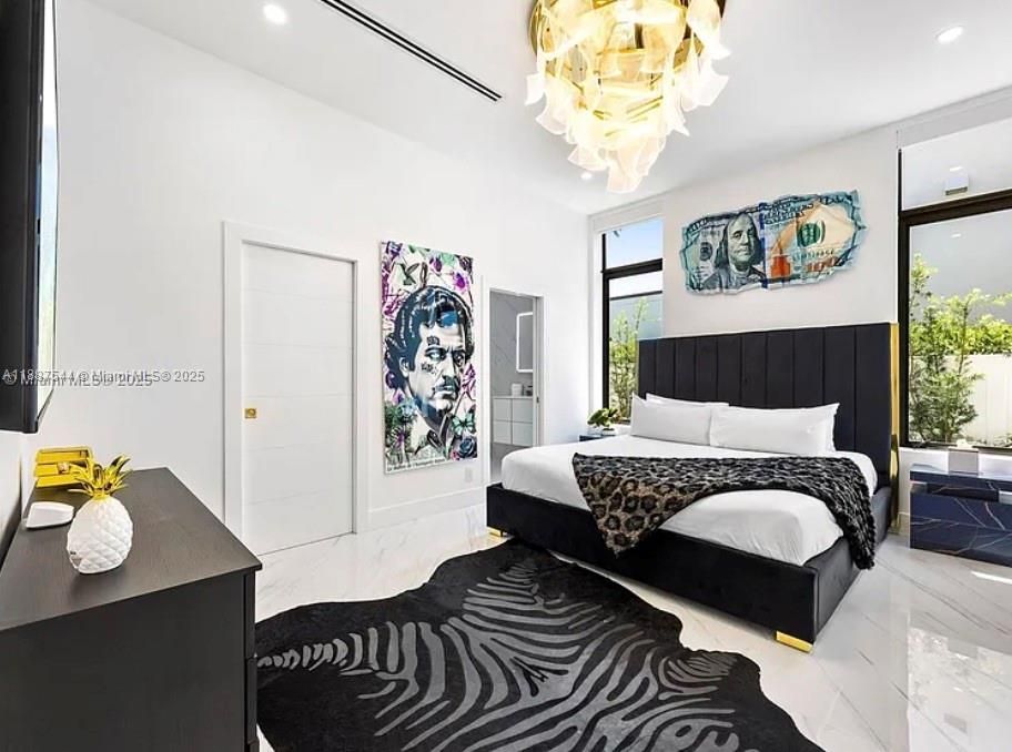 Bedroom, Chandelier, Interior, Marble, Recessed Lighting