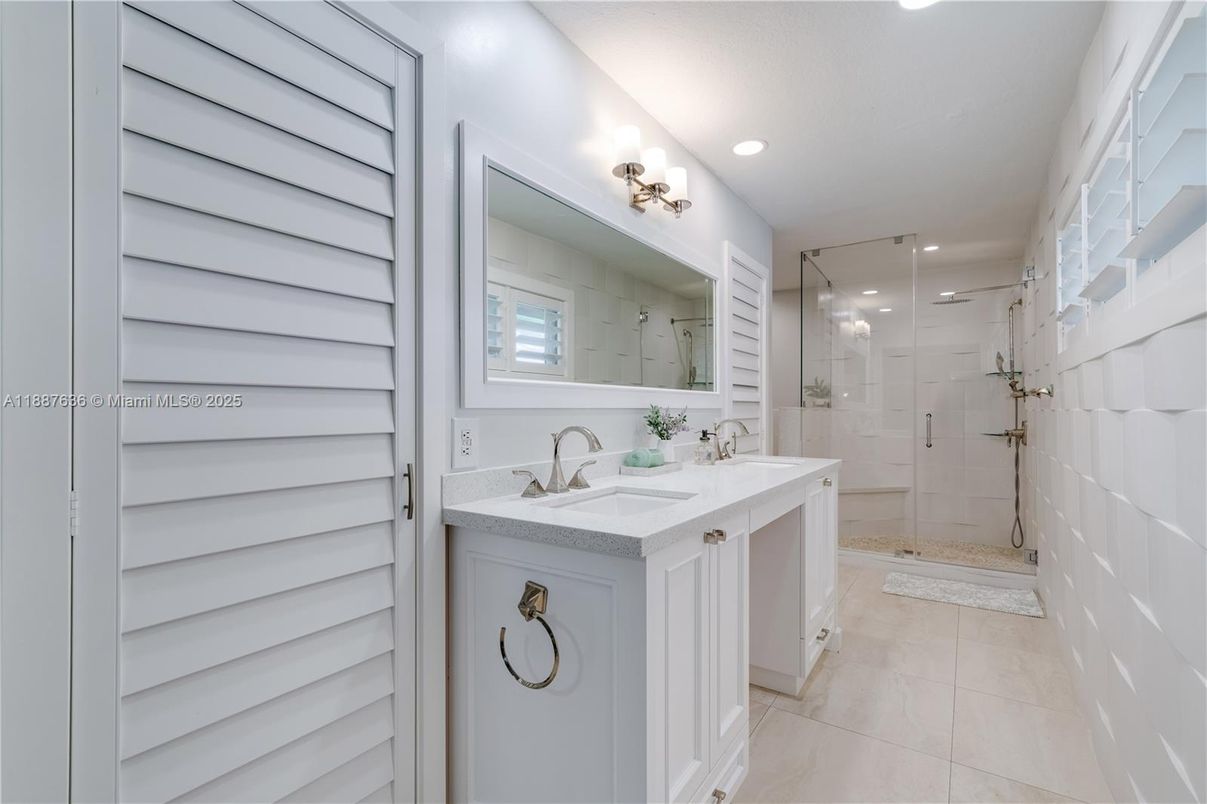 Bathroom, Dual Sink Vanities, Glass Shower, Interior, Recessed Lighting