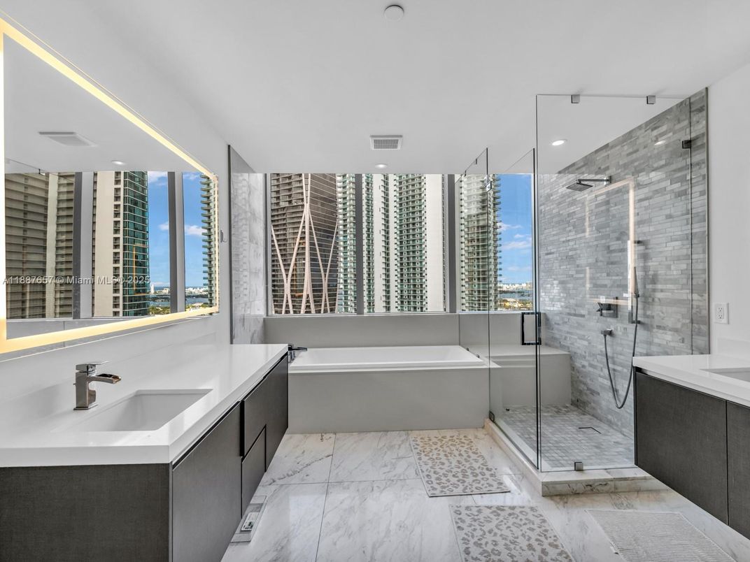 Bathroom, Glass Shower, Interior, Marble, Recessed Lighting, Water