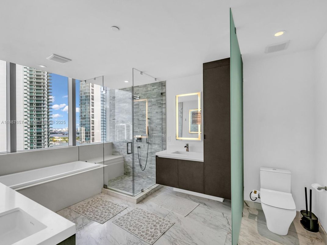 Bathroom, Glass Shower, Interior, Marble, Recessed Lighting, Water