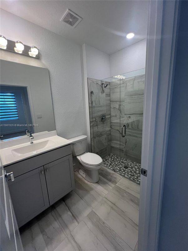 Bathroom, Glass Shower, Interior, Marble, Marble Walls, Recessed Lighting
