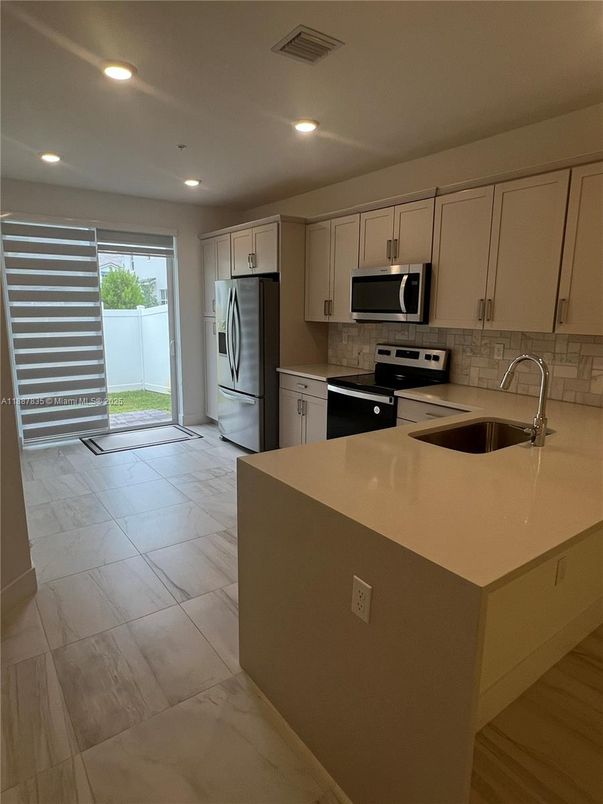 Interior, Kitchen, Marble, Recessed Lighting, Stainless Steel Appliances