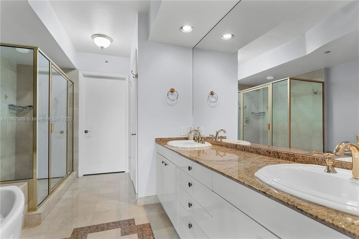 Bathroom, Dual Sink Vanities, Glass Shower, Interior, Recessed Lighting